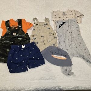 6M Baby Clothing Set with Overalls and Hat